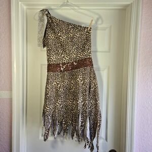 Jungle Cave Women Dance Costume Women's Size XL Leotard Leopard One Shoulder‎